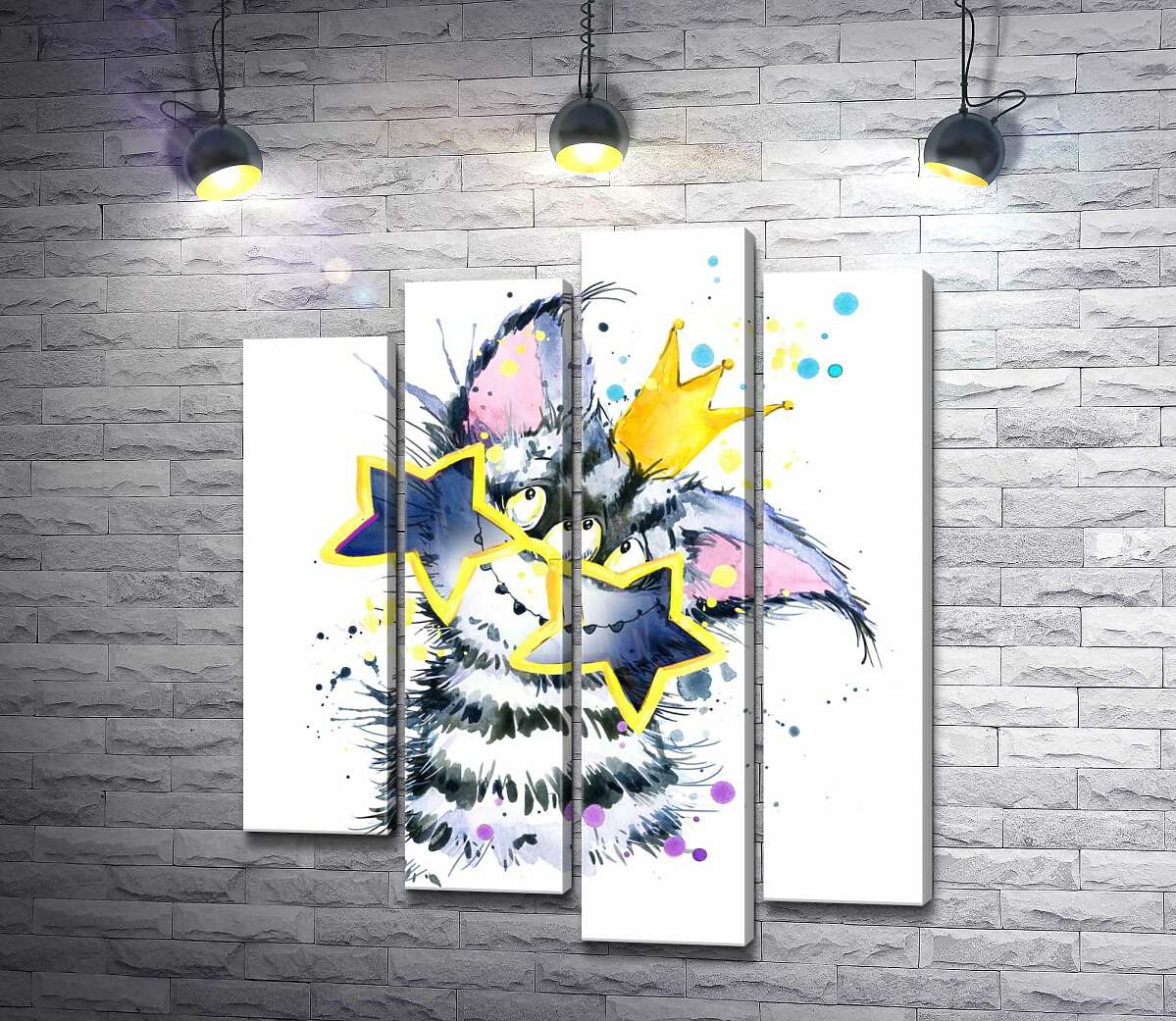 модульна картина Смугастий монстр в короні та зіркових окулярах (Модуль №3)