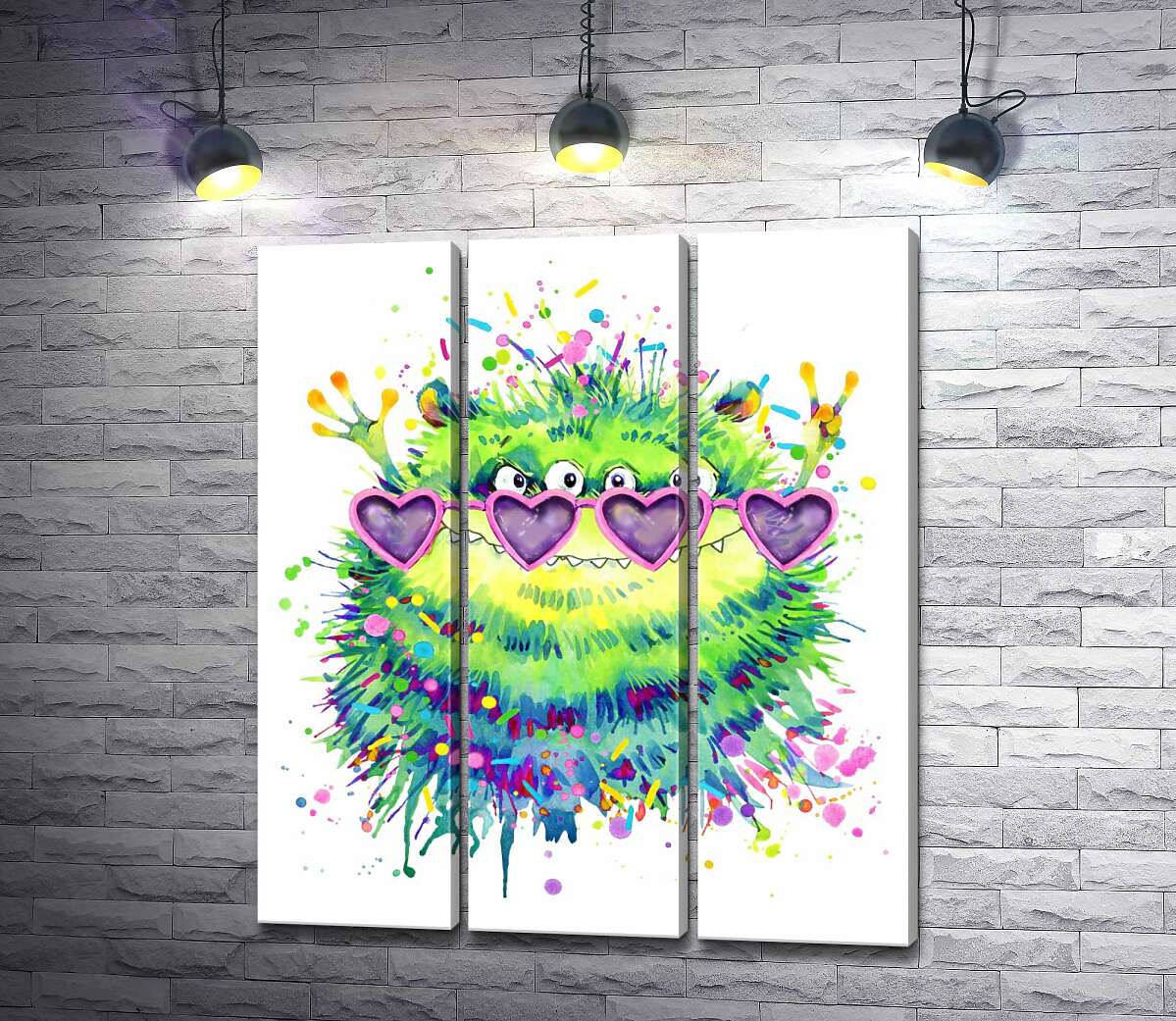 модульная картина Зеленый монстр в очках-сердечках (Модуль №2)