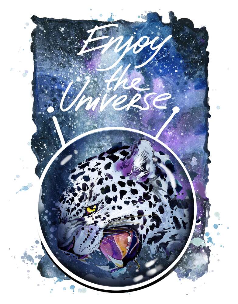 картина-постер Плямистий леопард в космосі під назвою "Enjoy the Universe"