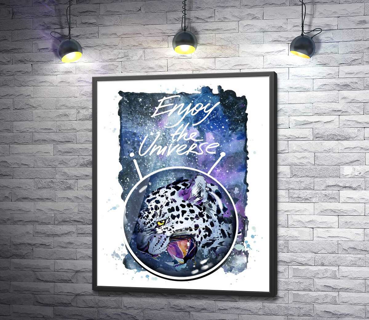 постер Пятнистый леопард в космосе под названием "Enjoy the Universe"