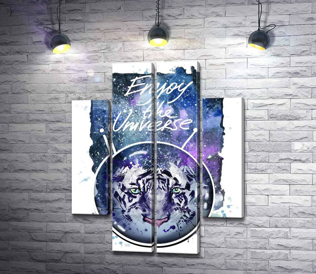 модульна картина Силует білого тигра під написом "Enjoy the Universe" (Модуль №20)