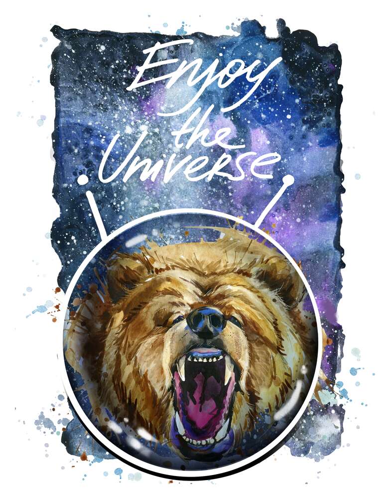 картина-постер Ведмідь в шоломі космонавта з написом "Enjoy the Universe"