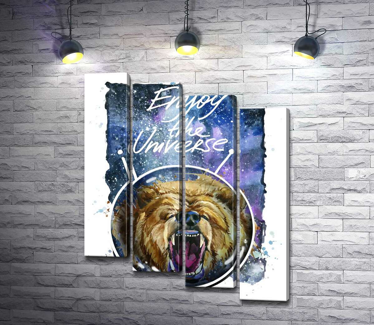модульная картина Медведь в шлеме космонавта с надписью "Enjoy the Universe" (Модуль №19)