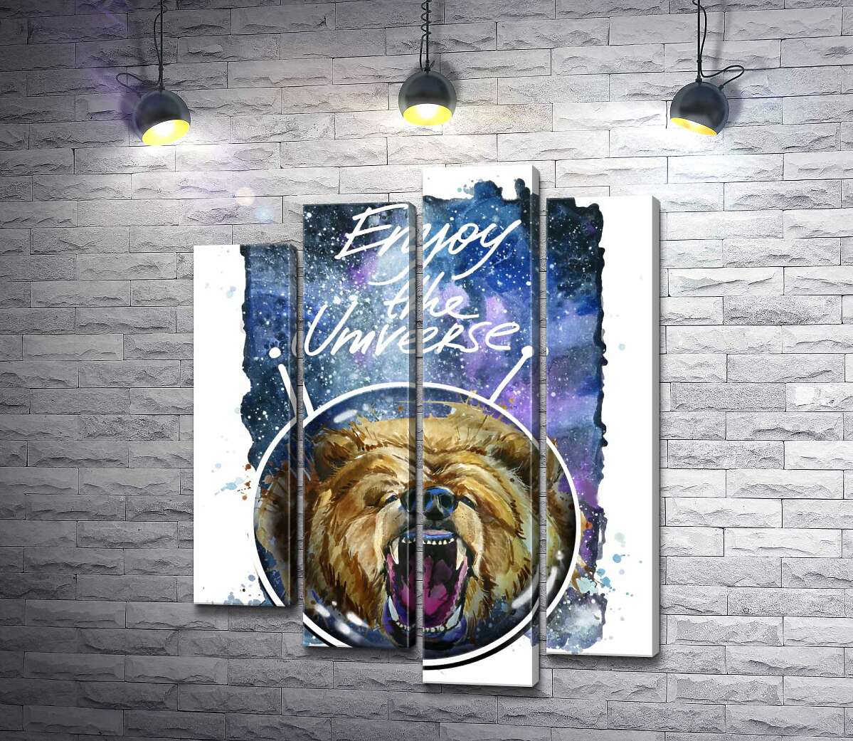 модульна картина Ведмідь в шоломі космонавта з написом "Enjoy the Universe" (Модуль №3)