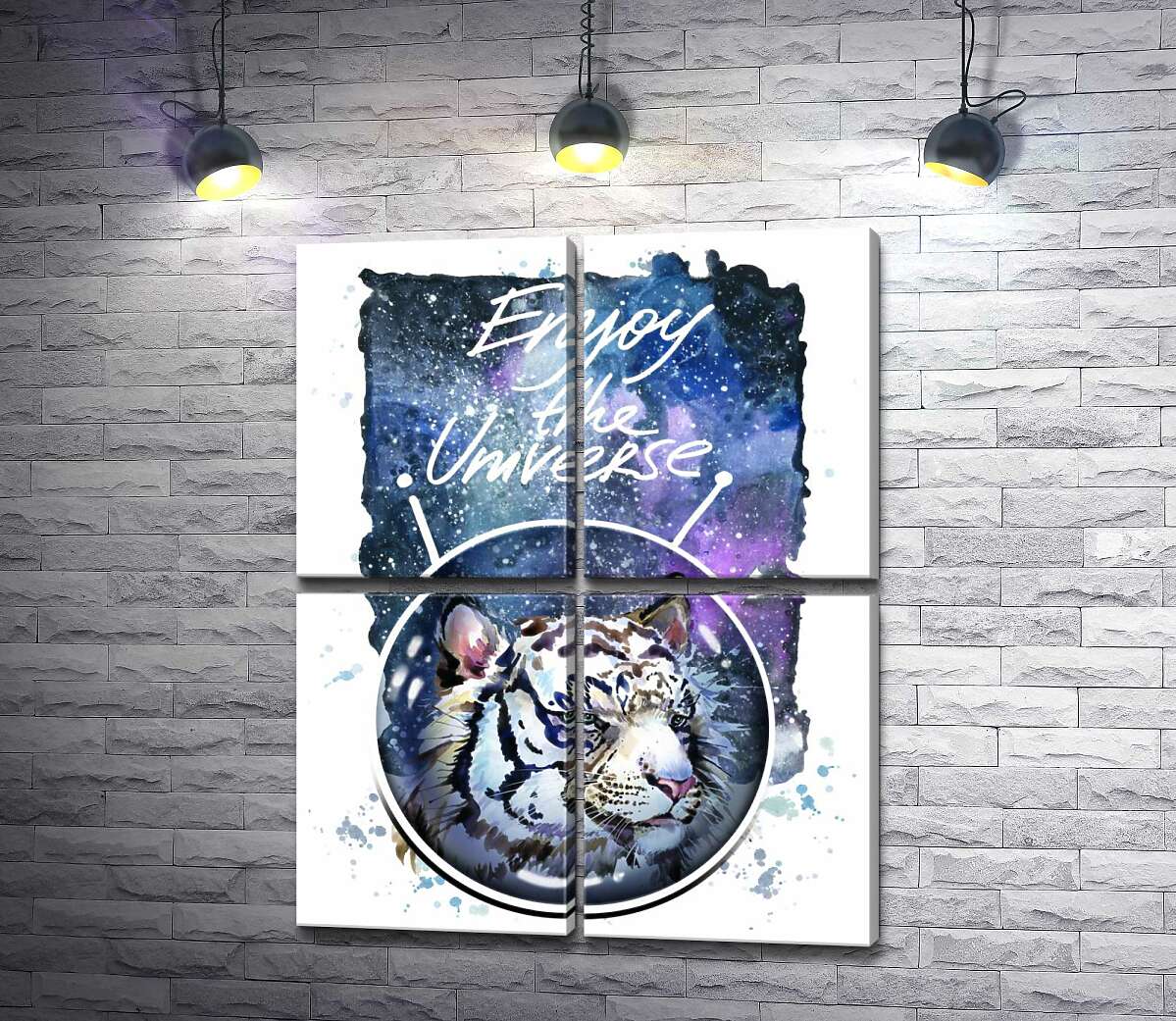 модульна картина Білий тигр з написом "Enjoy the Universe" (Модуль №25)