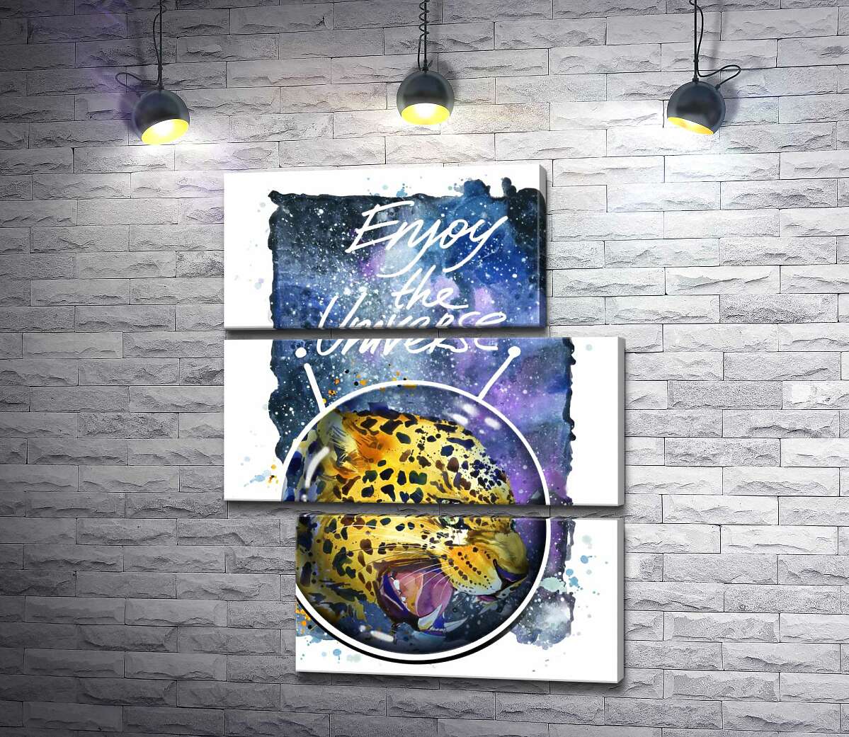 модульна картина Хижий леопард скалить зуби в космосі з написом "Enjoy the Universe" (Модуль №16)
