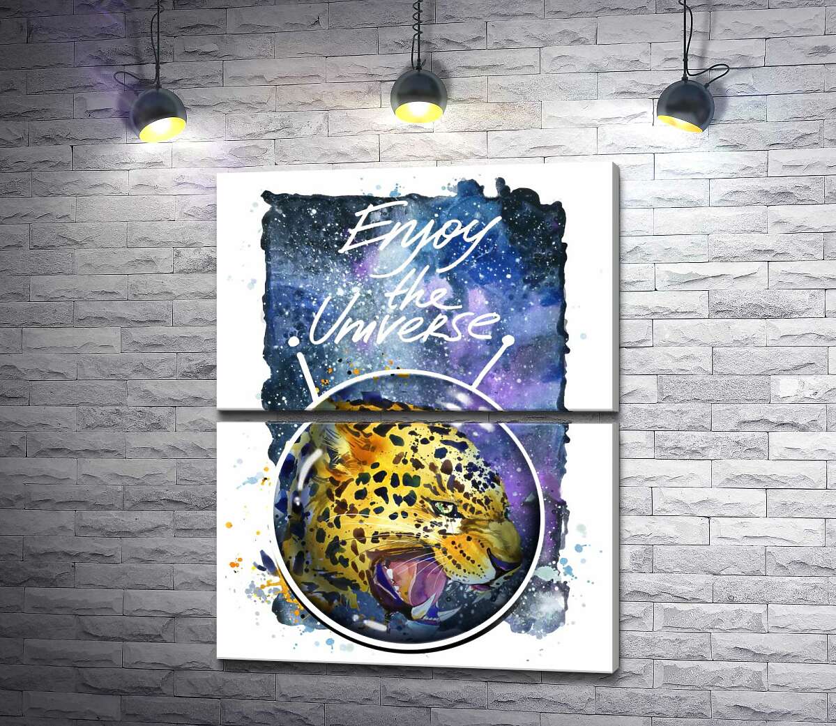 модульна картина Хижий леопард скалить зуби в космосі з написом "Enjoy the Universe" (Модуль №7)