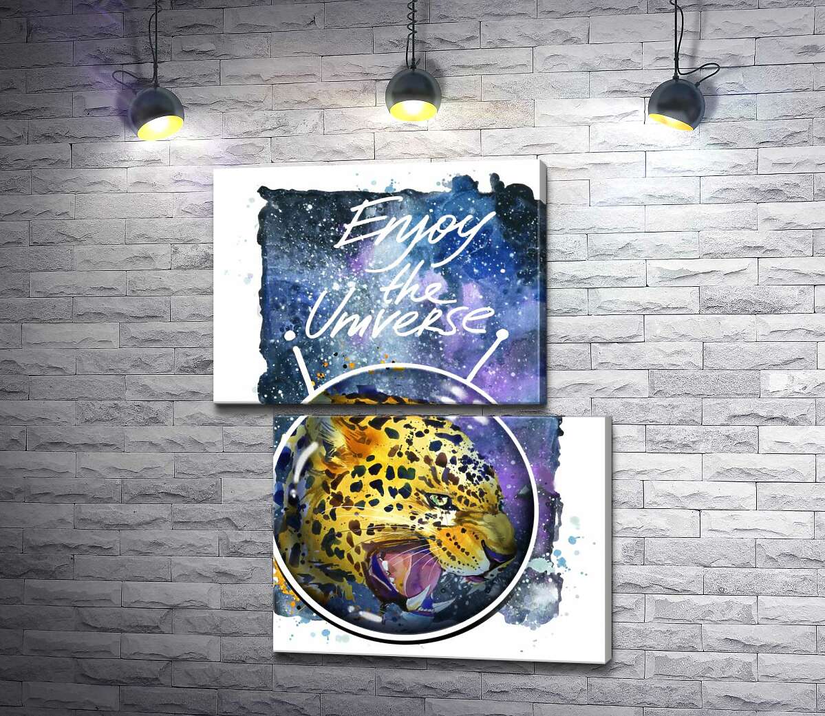 модульна картина Хижий леопард скалить зуби в космосі з написом "Enjoy the Universe" (Модуль №8)