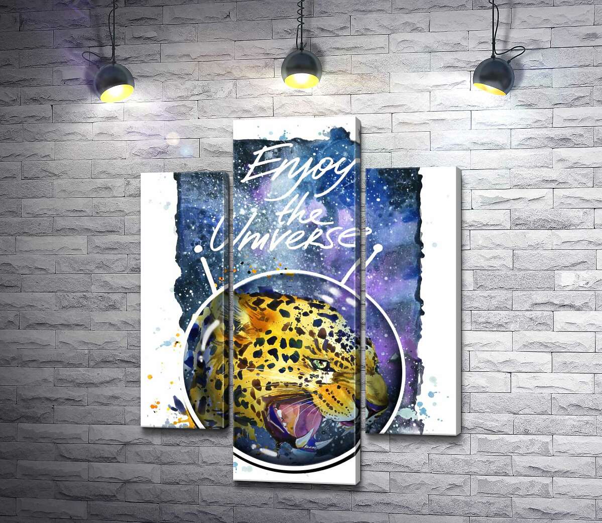 модульна картина Хижий леопард скалить зуби в космосі з написом "Enjoy the Universe" (Модуль №10)