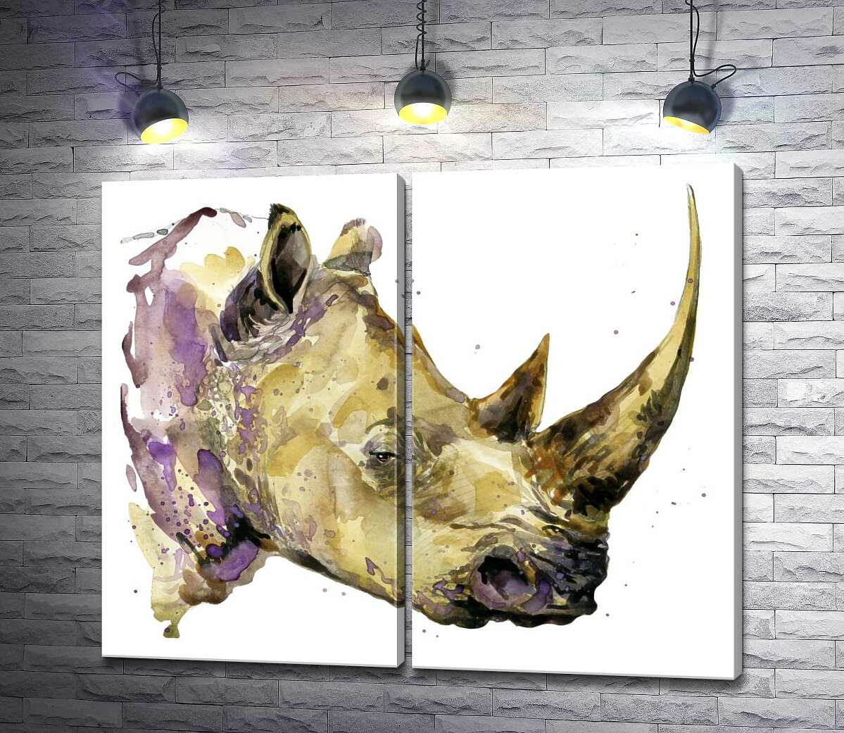 модульная картина Акварельный профиль носорога