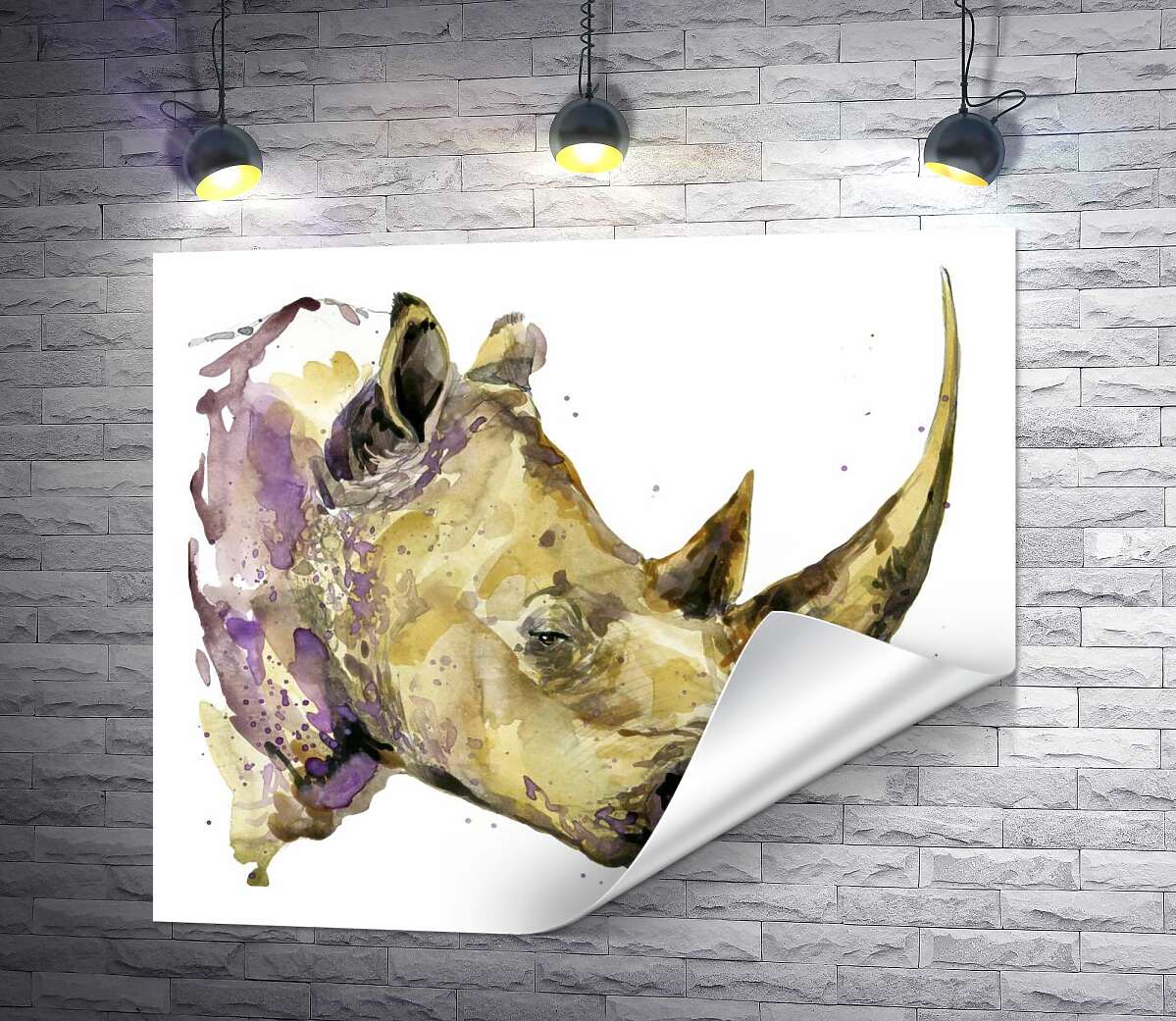 печать Акварельный профиль носорога