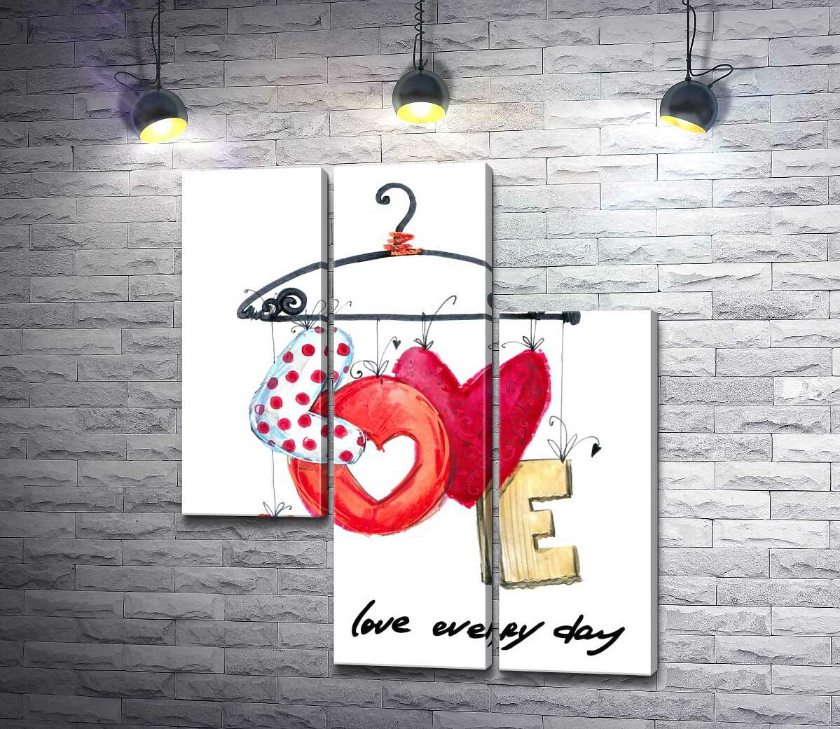 модульна картина Кольорові літери "love" висять на вішалці (Модуль №13)