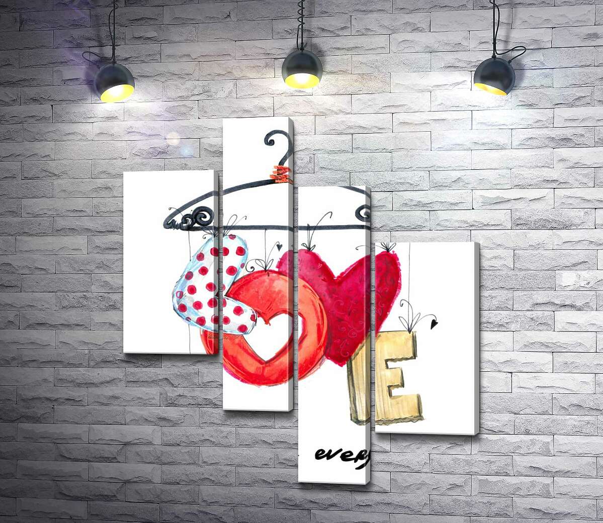 модульная картина Цветные буквы "love" висят на вешалке (Модуль №21)