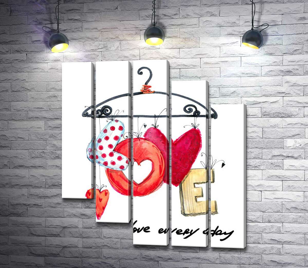 модульна картина Кольорові літери "love" висять на вішалці (Модуль №28)