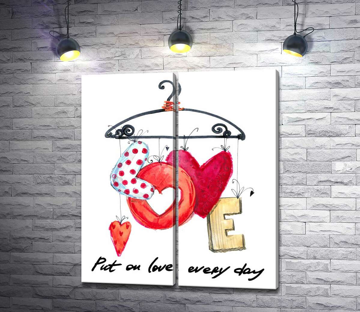 модульная картина Цветные буквы "love" висят на вешалке