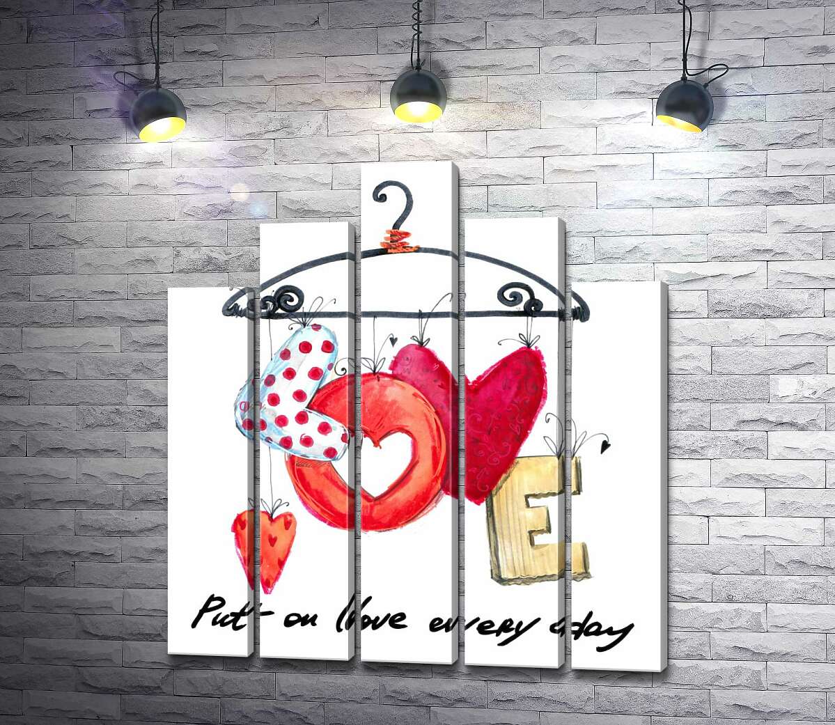 модульна картина Кольорові літери "love" висять на вішалці (Модуль №29)