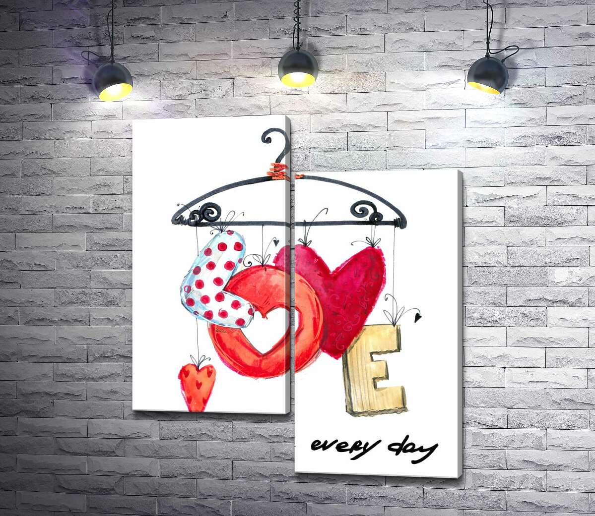 модульна картина Кольорові літери "love" висять на вішалці (Модуль №9)