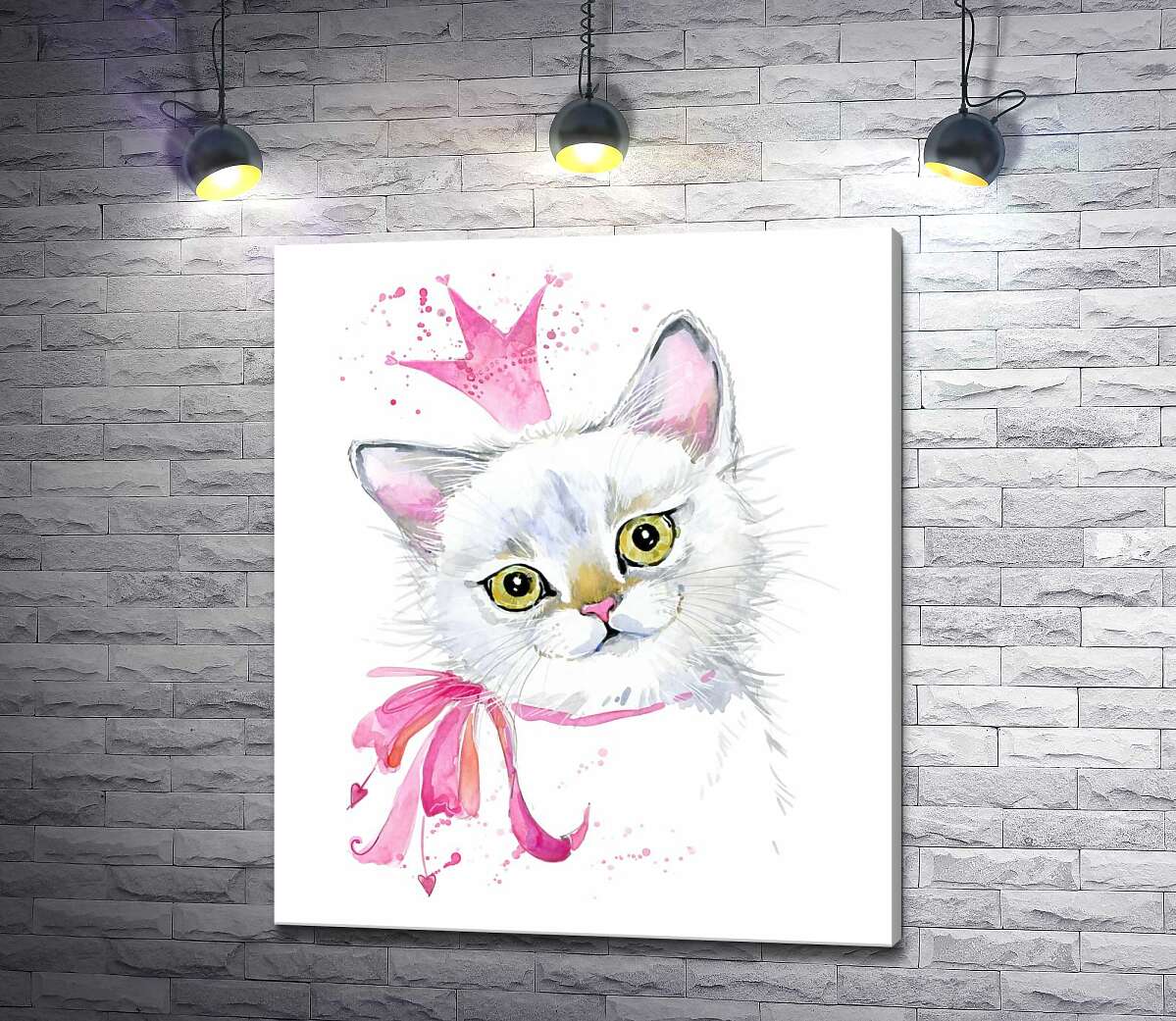 картина Ніжна кішечка з рожевим бантиком та короною