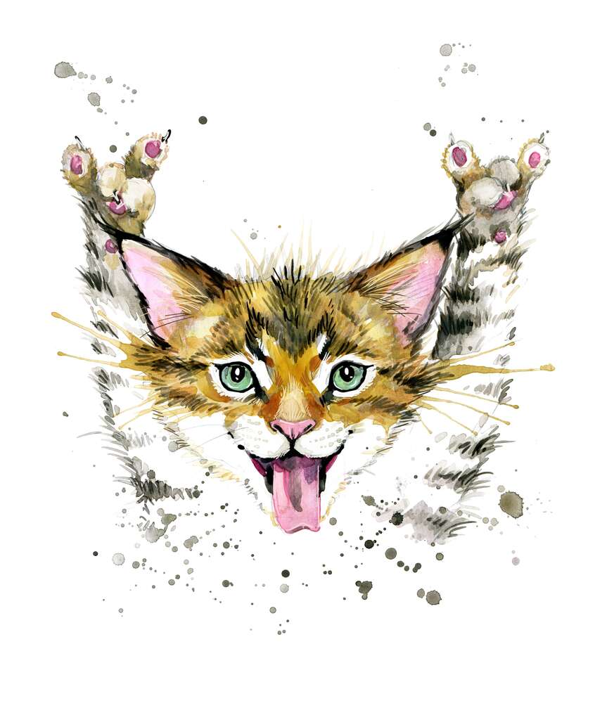 картина-постер Смугасте кошеня-рокер показує язик