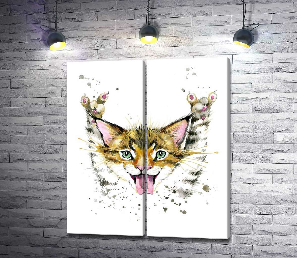 модульна картина Смугасте кошеня-рокер показує язик