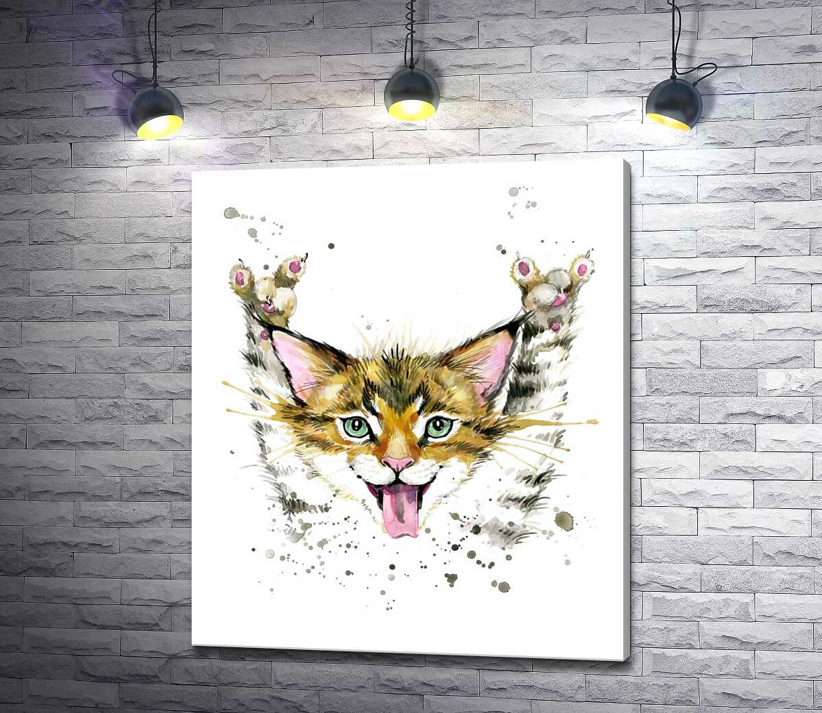 картина Смугасте кошеня-рокер показує язик