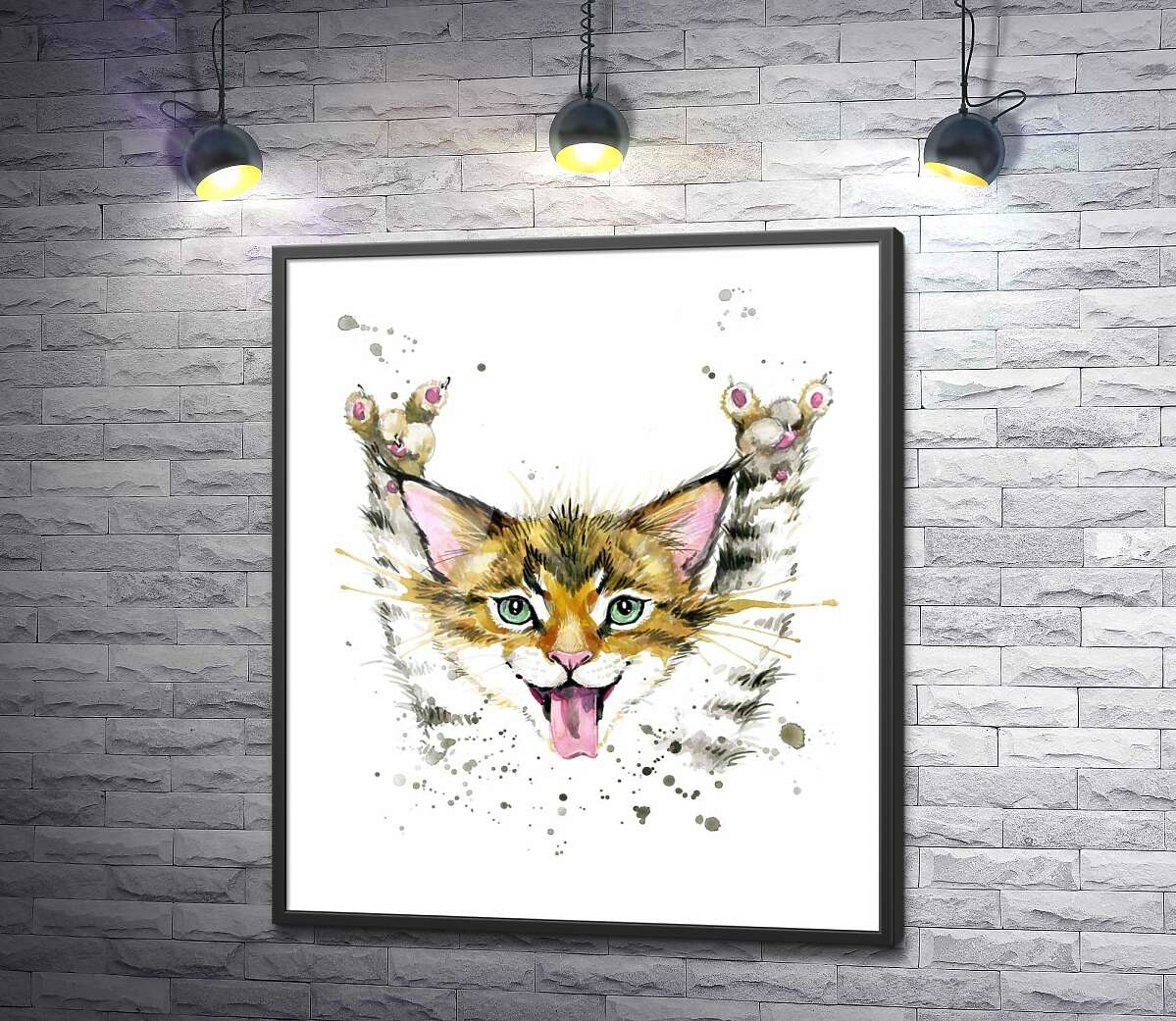 постер Смугасте кошеня-рокер показує язик