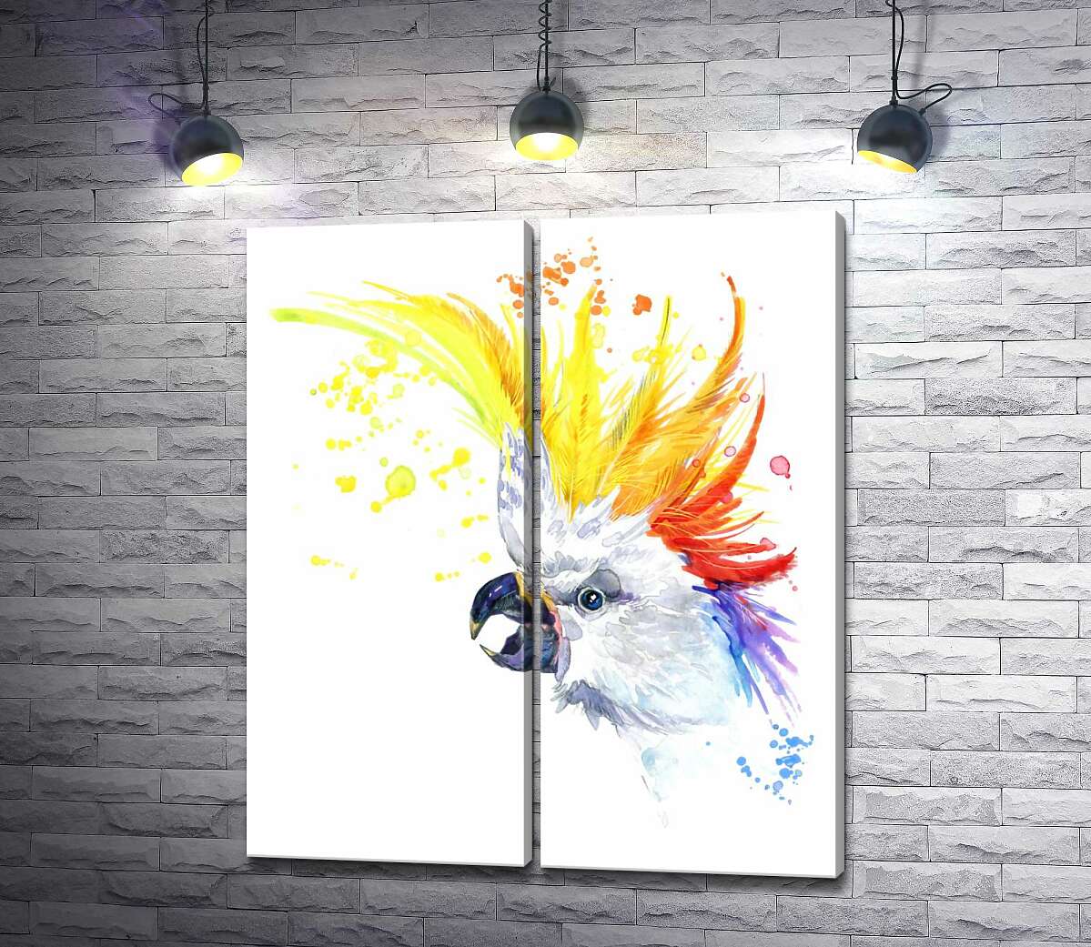модульная картина Попугай какаду с цветной челкой