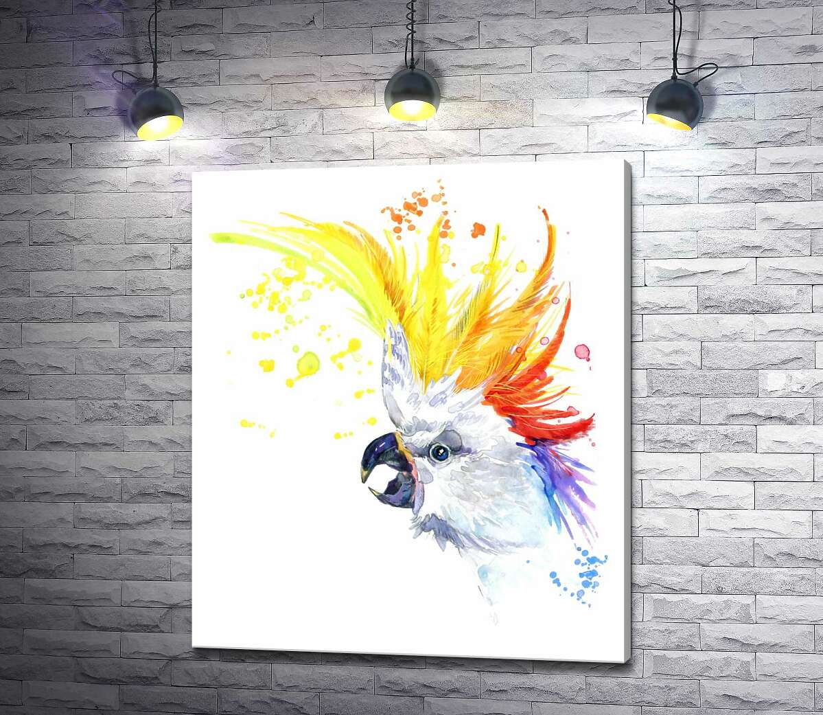 картина Попугай какаду с цветной челкой