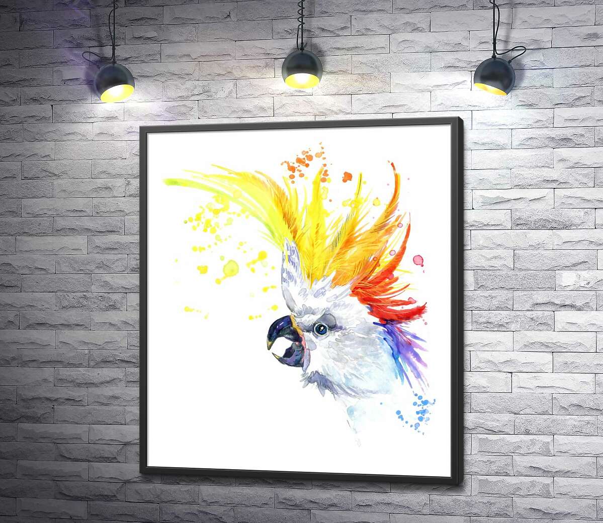 постер Попугай какаду с цветной челкой