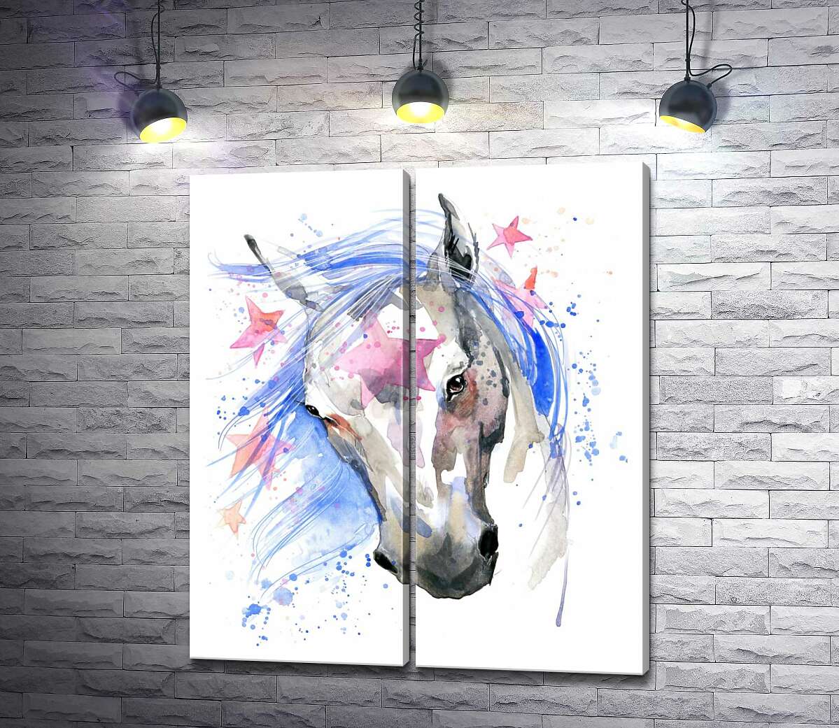 модульная картина Розовые звезды запутались в голубой гриве фантастической лошади