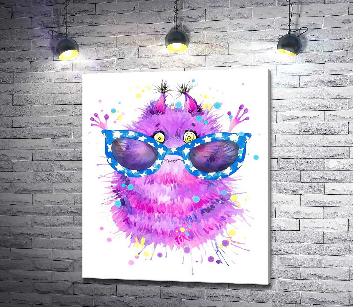 картина Пухнастий фіолетовий монстр у великих синіх окулярах