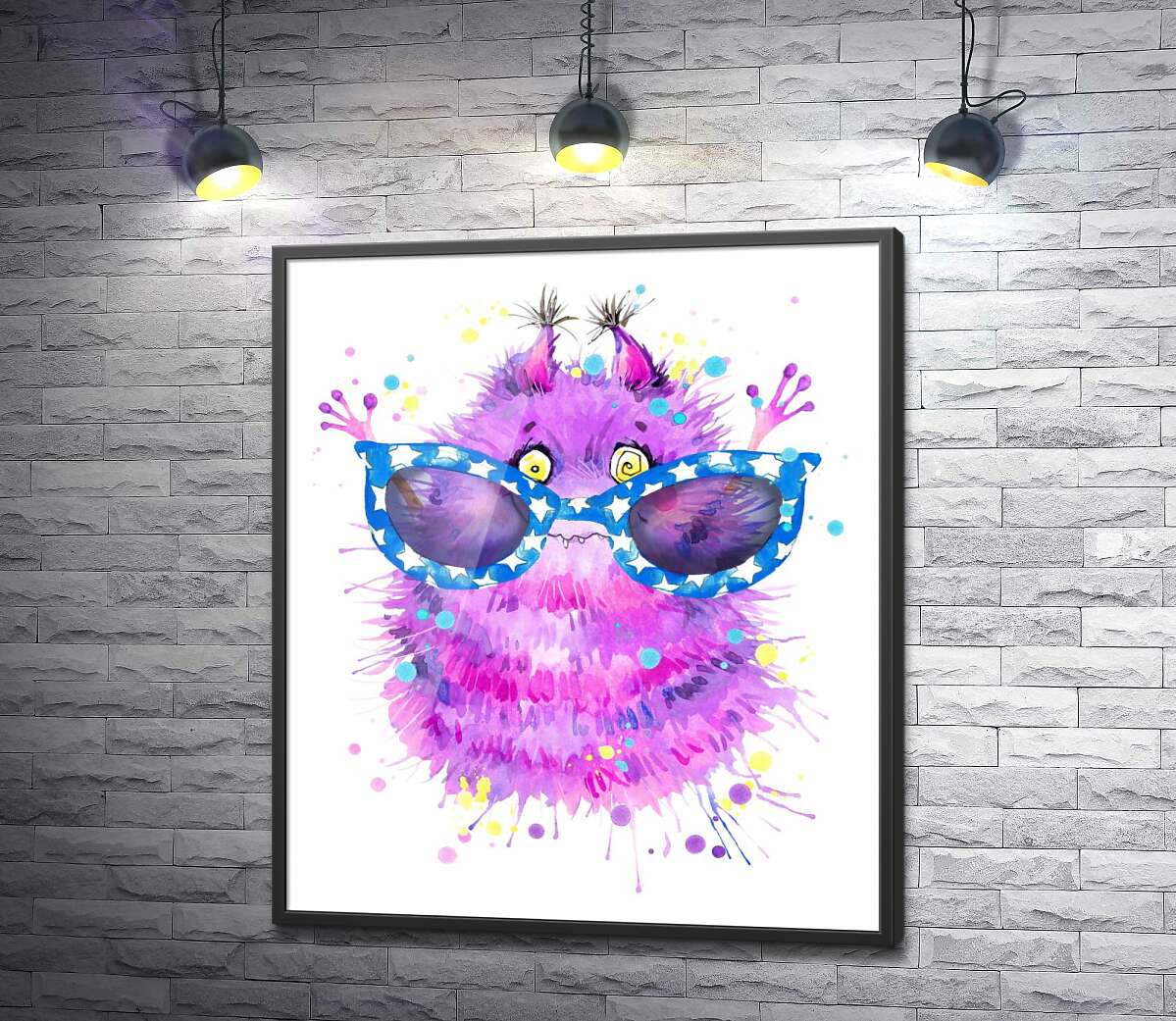 постер Пухнастий фіолетовий монстр у великих синіх окулярах
