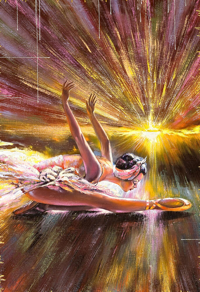 картина-постер Жовте проміння осяює балерину на сцені