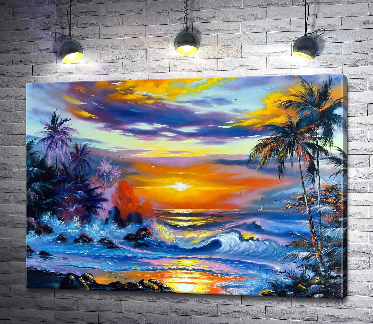 картина Тропический берег в золоте вечернего солнца