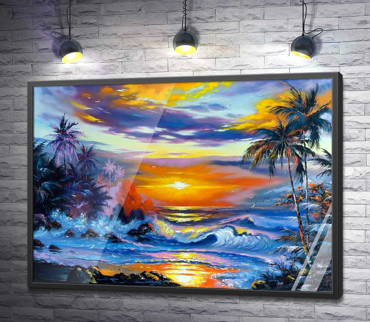 постер Тропический берег в золоте вечернего солнца