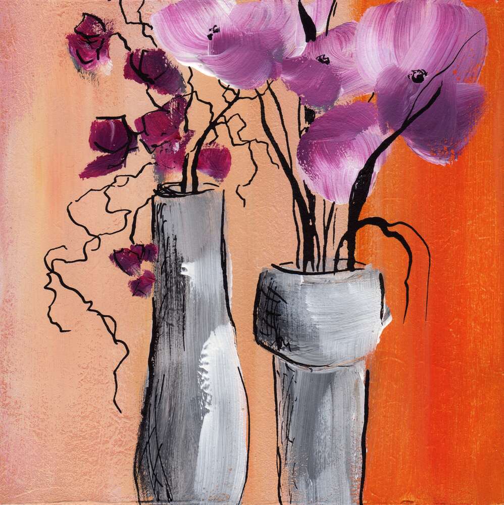 картина-постер Орхідеї та магнолії у високих вазах