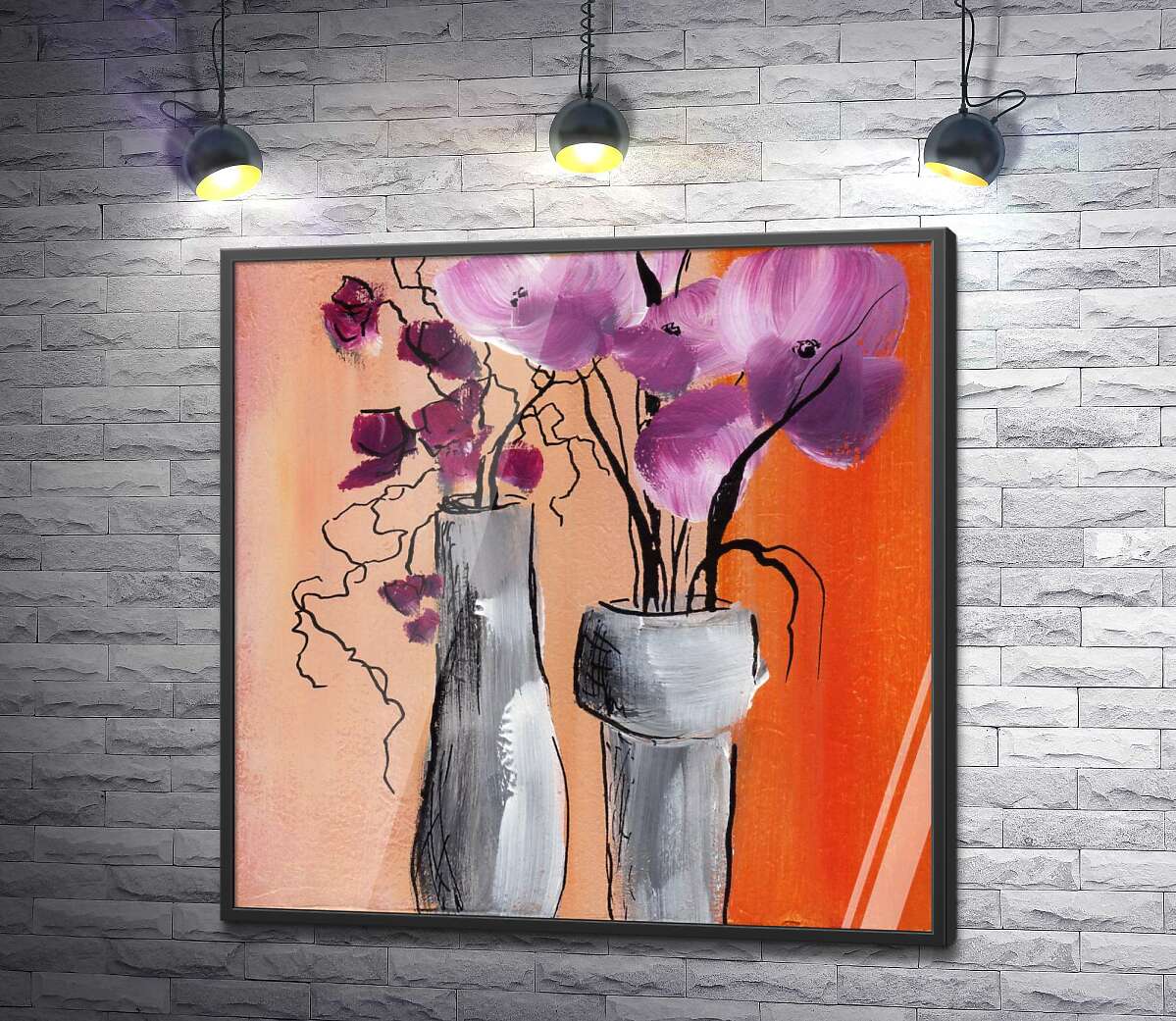 постер Орхідеї та магнолії у високих вазах