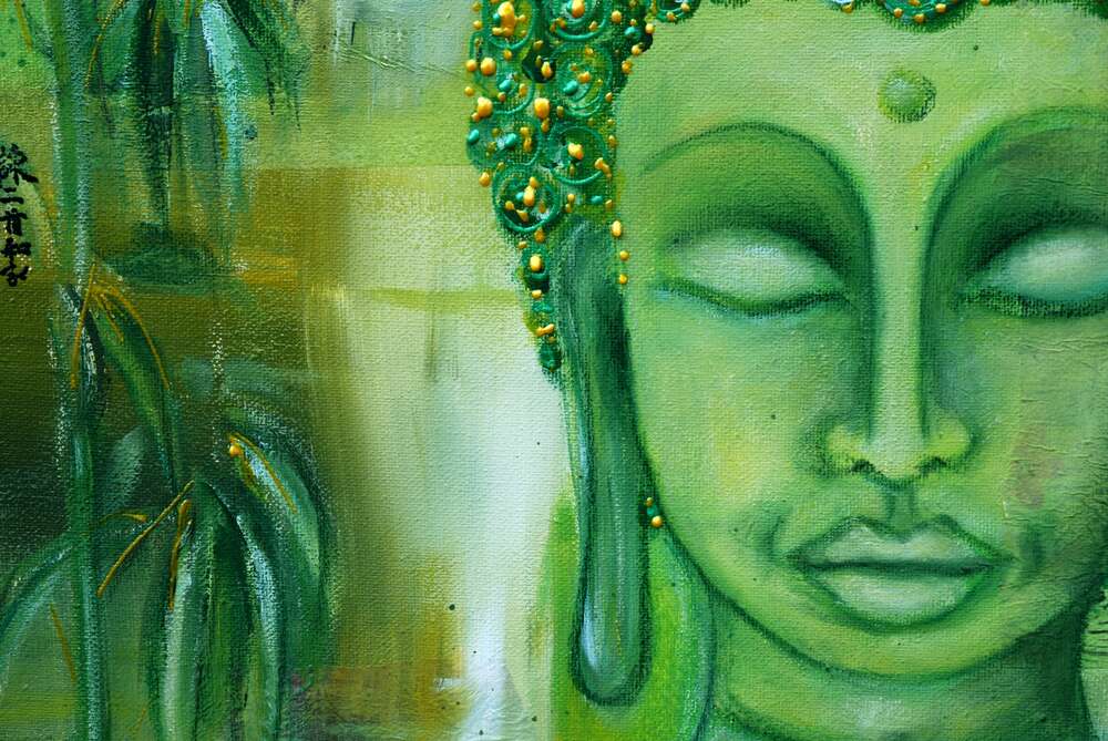 картина-постер Лицо Будды в зеленых тонах