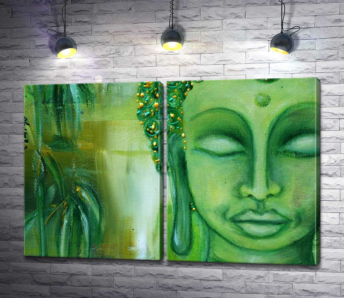 модульная картина Лицо Будды в зеленых тонах