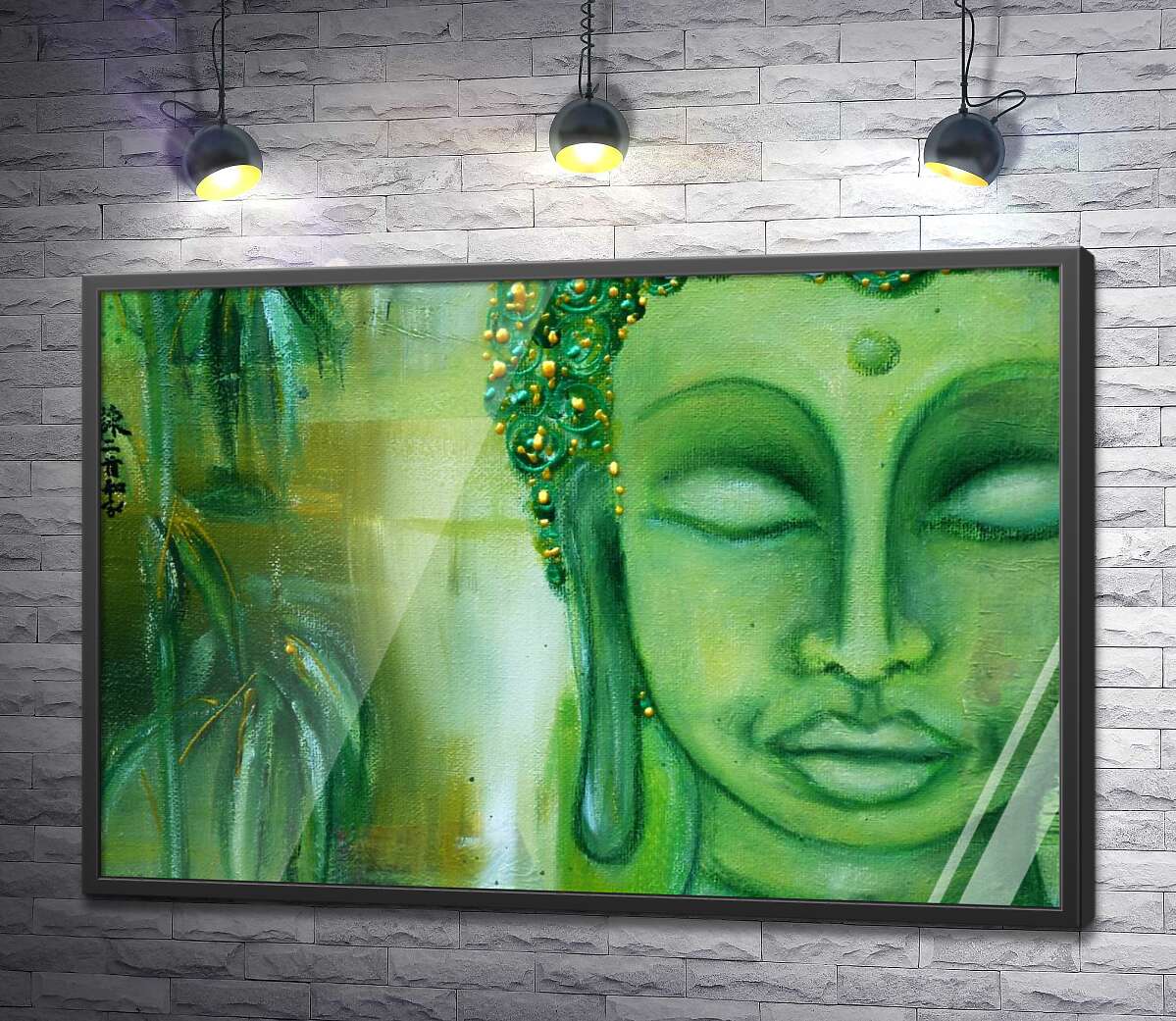 постер Лице Будди в зелених тонах
