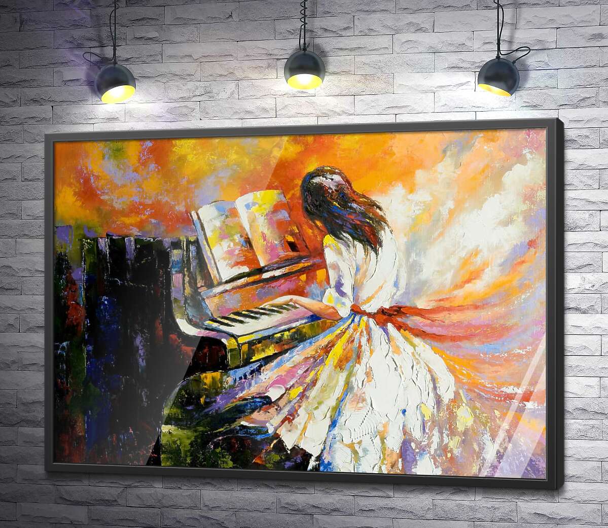постер Девушка растворяет мир в звуках мелодии фортепиано