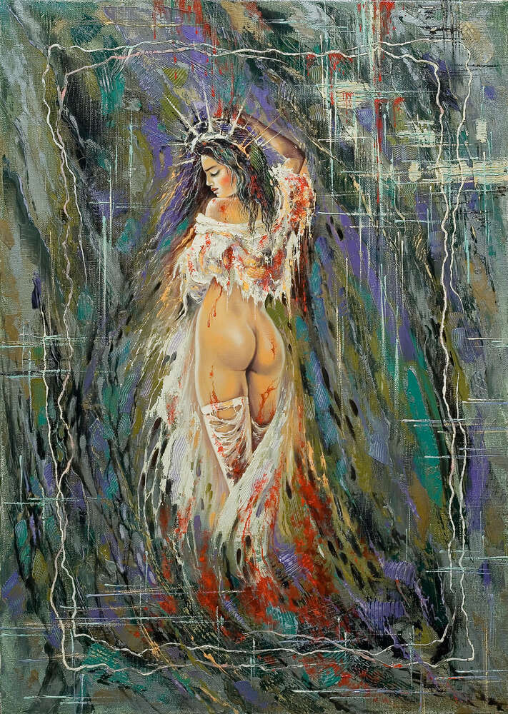 картина-постер Краплі крові стікають по оголеному тілу дівчини