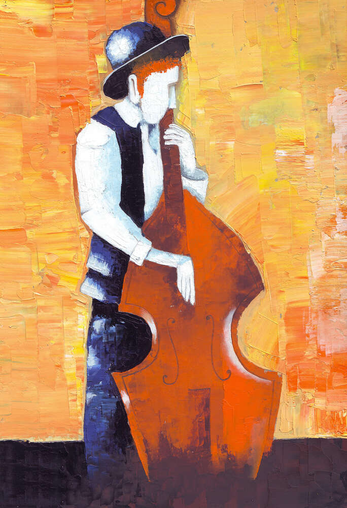 картина-постер Рыжий мужчина играет на виолончели