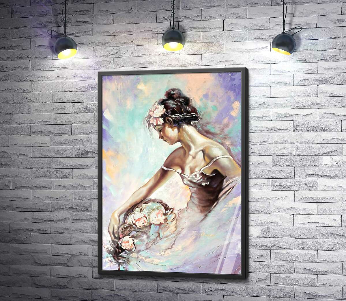 постер Дівчина з корзиною квітів