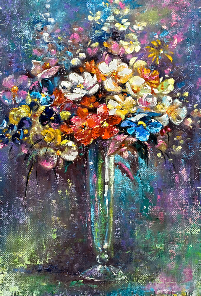 картина-постер Пышный букет цветов в стройной вазе