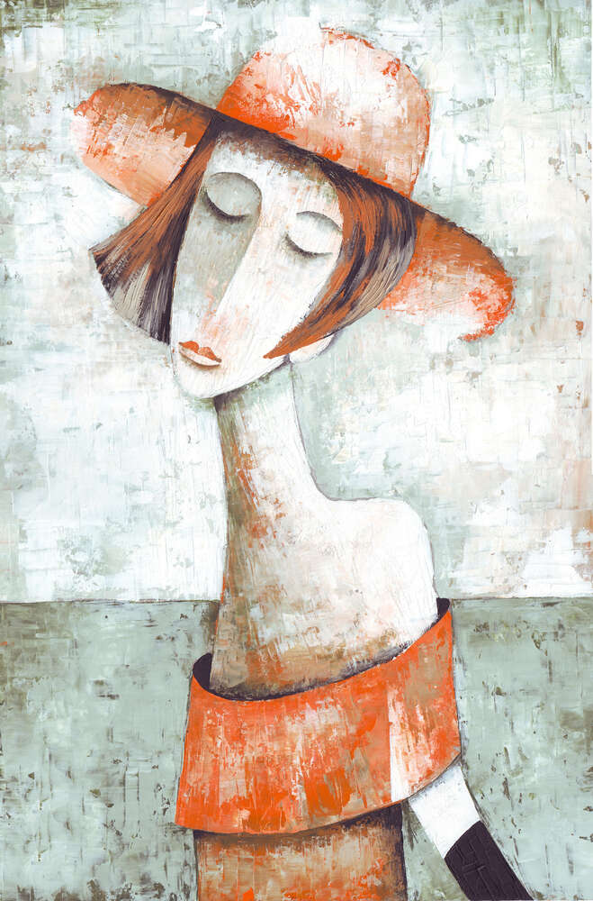 картина-постер Грустная дама в красной шляпе