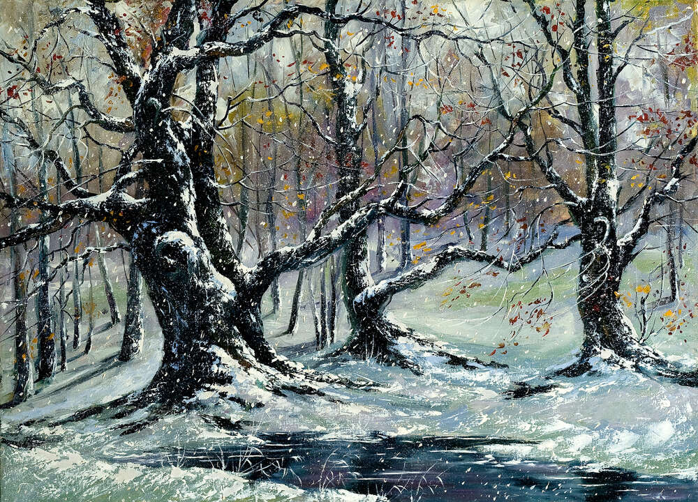 картина-постер Покручені стовбури старих дерев припорошені снігом