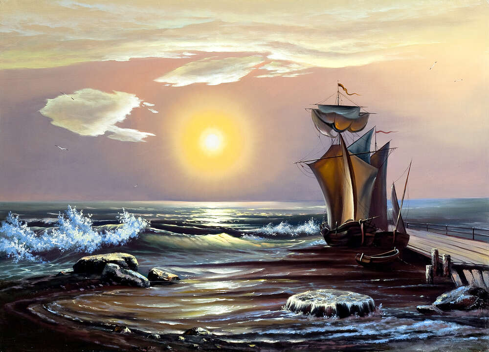 картина-постер Парусная лодка пришвартовалась у причала