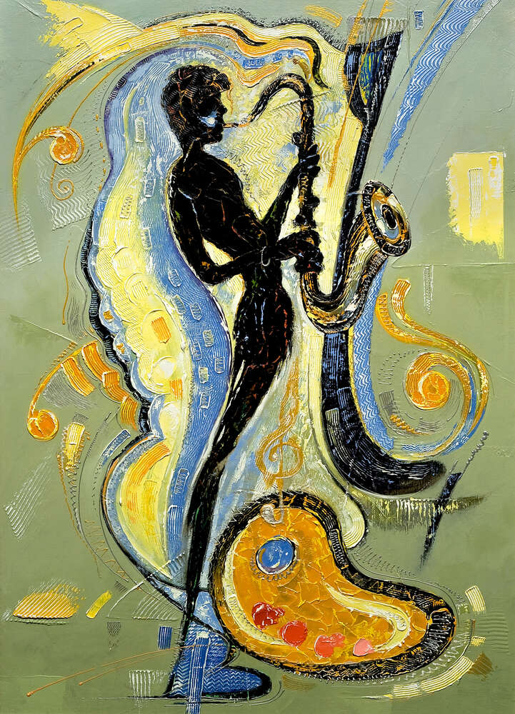 картина-постер Искусство окутывает силуэт саксофониста