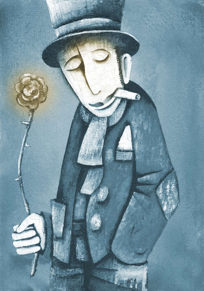 картина-постер Джентльмен с сигаретой в зубах и цветком в руке